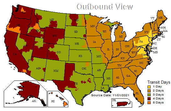 UPS Ground Shipping Map